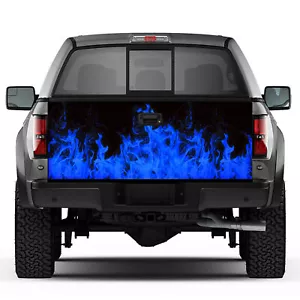 Universal Truck Bed Tailgate Graphic Wrap Decal -Trim to Fit-66"X25"-Blue Flames - Picture 1 of 2