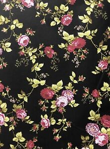 Vintage Floral Rose Print Poly Cotton Fabric by The Yard, 58”/60” Wide