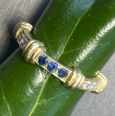 Vintage Eternity Sapphire Diamond Band Ring 8.25 Estate Fine Jewelry Pre-Owned - Image 1 of 4