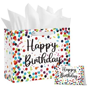 13" Large Birthday Gift Paper Bags with Tissue Paper and Card Happy Birthday ... - Picture 1 of 6