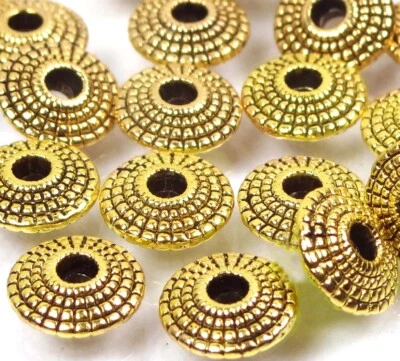 20 Antique Golden Pewter Disc Spacer Rondelle Tibetan beads 8mm  - Image 1 of 3