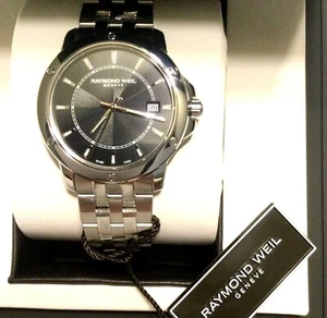 NEW RAYMOND WEIL MEN'S TANGO SWISS WATCH Black Dial All Stainless w/ Box & Tags - Picture 1 of 12