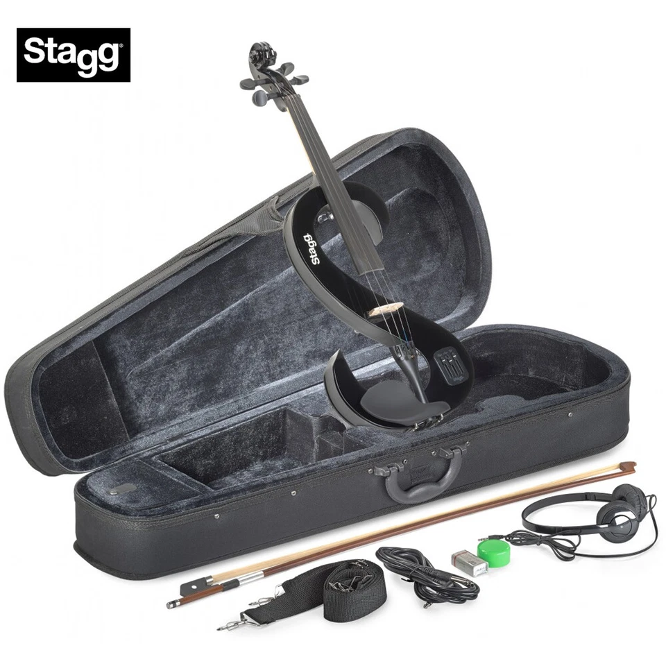 Stagg EVN 4/4 S-Shaped Electric Violin - Black + Case, Rosin, Bow, Headphones - Image 1 of 1