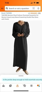 Women’s XL Hooded Sweatshirt Dress Black - Picture 1 of 5