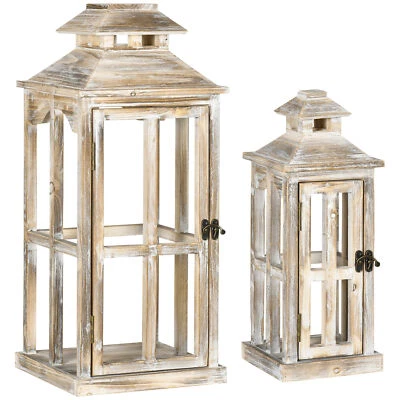 2 Pack 28"/20" Large Rustic Wooden Lantern Decorations Indoor Outdoor Home Decor - Image 1 of 4