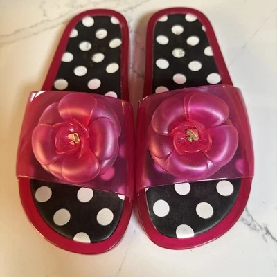 Kate Spade Hot Pink Jelly Slide Sandals w/Polka Dot Footbed Camilla accent Sz 9 - Image 1 of 4