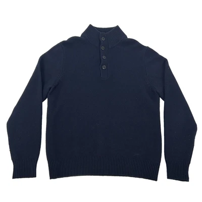 J. Crew Sweater Mens Large Navy Blue Lambswool Rabbit Hair Mock Neck Henley - Image 1 of 4