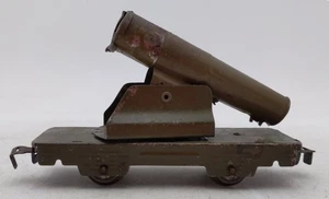 Marx Prewar O-Gauge Train Olive Drab Army 4-Wheel Tin Flat Car w/ Operation Car - Picture 1 of 6