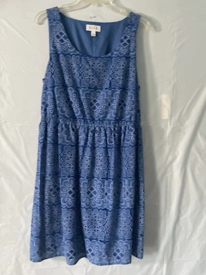 Vestido para mujer ELLE talla L con cinturón ajuste N acampanado azul estampado sin mangas Foto 1 de 4