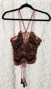 Free People Womens Paisley Tank Size XS Brown Sexy Retro Bodycon Boho Festival - Picture 1 of 11