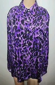 Blusa Linea By Louis Dell'olio Estampado Animal Púrpura Negra Seda L S Talla L - Imagen 1 de 7