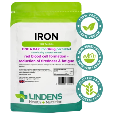 Lindens Iron 14mg 1 A DAY 100 Tablets Iron Ferrous Fumarate Quality Supplement - Image 1 of 4