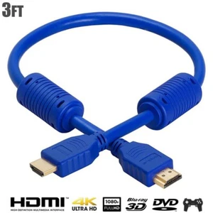 3FT HDMI High Speed Cable w/ Ethernet HDTV 3D 4K 60Hz 18G ARC Ferrite Cores Blue - Picture 1 of 5