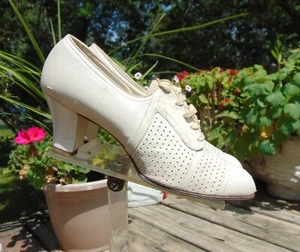 VTG 1930s Velvet Step Off White High Heel Oxford Shoes tiny size 4? - Picture 1 of 9