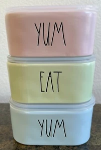 Set of 3 Rae Dunn Artisan 5.25" Square Ceramic Food Containers + Vented Lids NEW - Picture 1 of 9