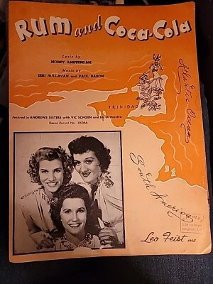 Partituras de música RUM and COCA-COLA Andrews Sisters 1944 Amsterdam Sullavan Feist SM1 - Imagem 1 de 4