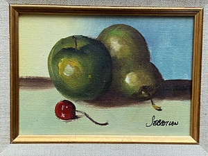 Fine Art Oil Still Life Painting By Sebastian Apple Pear Cherry - Picture 1 of 4