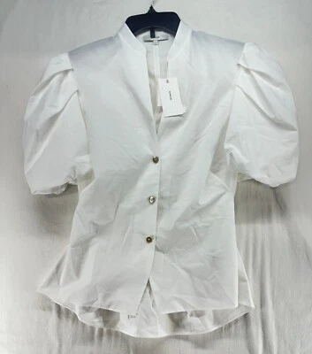 VINCE Draped Puff Sleeve Blouse Cotton Top Twisted Cutout Back White Size 2 NEW - Image 1 of 4