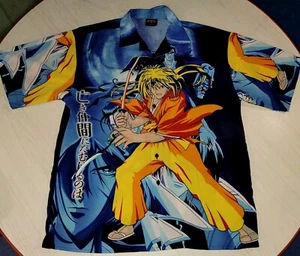 VTG 2000’s Zen ANIME Sword Ninja Soldier Lightening Graphic Shirt XL Button Up - Picture 1 of 3