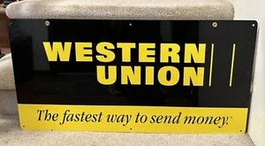 Vintage Western Union Double Sided Tin Sign The Fastest Way to Send Money USA  - Picture 1 of 2