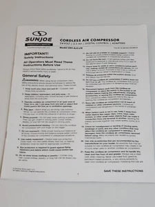 Compresor de aire inalámbrico Sun Joe 24 V-AJC-LTE manual del operador idioma seleccionado - Imagen 1 de 4