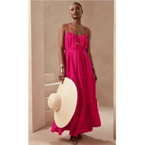 Maxi Vestido Banana Republic Seda Canna Mujer Talla XS Rosa Tirantes en Niveles - Imagen 1 de 12