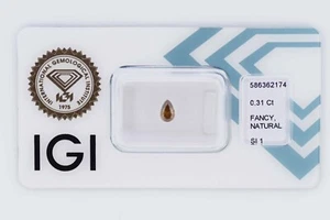 💎 Fancy Diamant Pear mod. Br. Marrón profundo Y. 0,31 ct. - SI1 - Certificado IGI 💎 - Imagen 1 de 5
