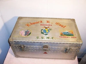 Folk Art Korean War Japan Painted US Marine Corps Aluminum Kowa Footlocker Trunk - Picture 1 of 20