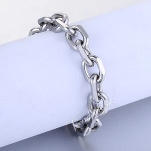 10 mm Oval Kabel Glieder Armband Silber Edelstahl Kette Schmuck 7/8/9 Zoll Geschenke - Bild 1 von 7