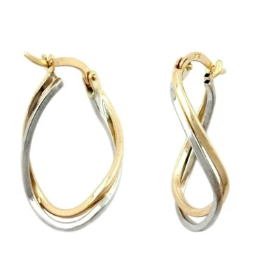Hoop Earrings, 22mm, 375 Gold, Bicolour Rhodium-Plated, Ladies, Gold Earrings - Image 1 of 2