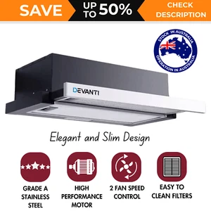 Devanti Rangehood Range Hood Stainless Steel Slide Out Kitchen Canopy 60cm 600mm - Picture 1 of 11