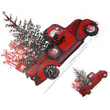 2 Christmas Car Iron On Patches, Xmas Red Truck Heat Transfer Decals-DF