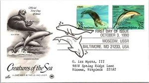 FDC 1990 SC #2511a Artcraft, Sea Otter & Dolphin - Baltimore MD - Pair - J2618 - Picture 1 of 2