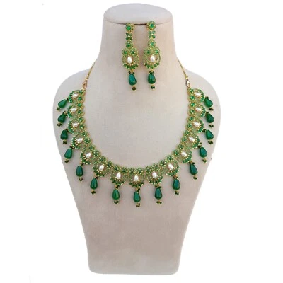 Increíble collar de perlas y ónix verde joyería india, collar chapado en oro regalo Foto 1 de 4