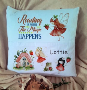 Almohada de lectura personalizada fresa hada, cojín de bolsillo, funda de almohada a medida - Imagen 1 de 2