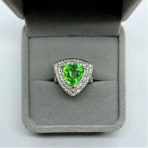 6,87 ct zertifizierter olivgrüner Peridot Ring in 18k Weißgold plattiert Sterling - Bild 1 von 9