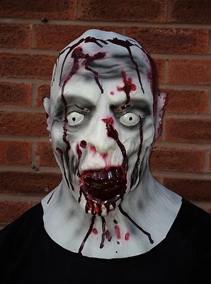 Bloody Undead Zombie Full Head & neck Latex Mask Deluxe Fancy Dress Halloween - Image 1 of 3