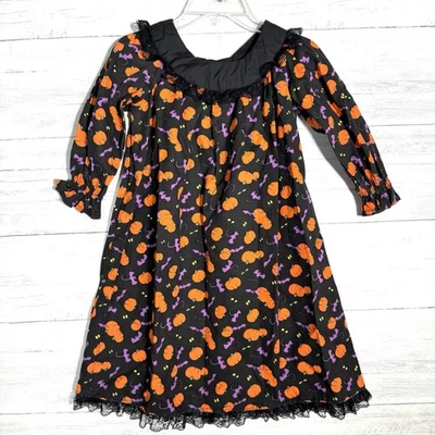 Vintage Halloween Handmade Girls Dress Witch Costume Bats Pumpkins Sz 4/5 - Image 1 of 3