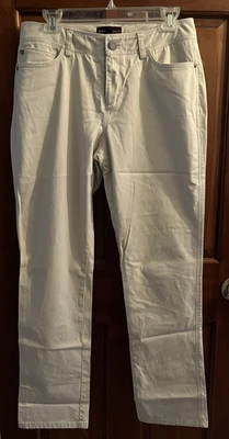 Jeans feminino Dana Buchman bege claro tamanho 8 super macio! Perna reta usada - Imagem 1 de 4