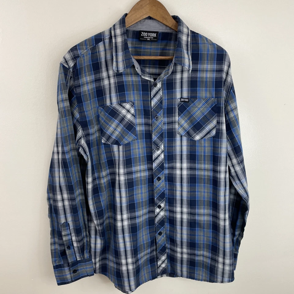 Zoo York Shirt Mens XL (Large) Blue Plaid Long Sleeve Button 2 Pocket - Image 1 of 4
