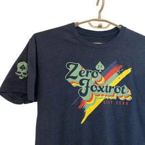 Zero Foxtrot Stay Zero T Shirt Men's Large Short Sleeve Skull Graphic Tee Navy - Picture 1 of 11