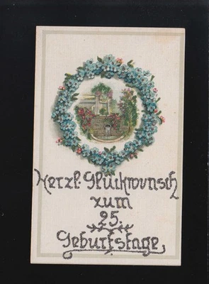 Herzlichen Glückwunsch 25. Geburtstag Blumen Kranz, Spitzcunnersdorf 3.8.1920 - Bild 1 von 2