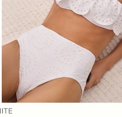 Nuevo con etiquetas Pantalones de bikini Anthropologie Seafolly cintura alta ojales blancos talla 12 Foto 1 de 4