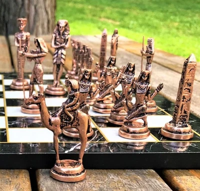 Antique Chess Set Handmade Ancient Pharaoh Marble Wood Board - Christmas Gift 🎄 - Image 1 of 4