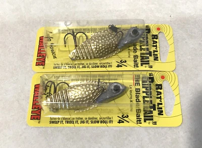 (2) Luhr Jensen Walleye Ripple Tail Blade Bait Vertical Jig 3/4oz HAMMERED BRASS - Image 1 of 4