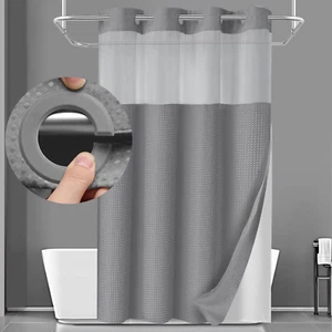 Stall No Hook Shower Curtain with Snap in Liner Set Less Time Grey Waffle Shower - Picture 1 of 12