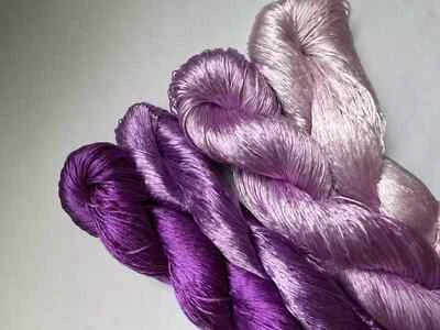 Purple 100%mulberry silk hand-dyed wrapping/velvet flower Twistless silk thread - Image 1 of 2
