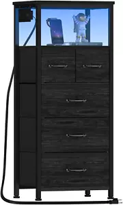Dresser for Bedroom, Tall Nightstand, Vertical Chest with Wood Top, Charging Sta - Picture 1 of 12
