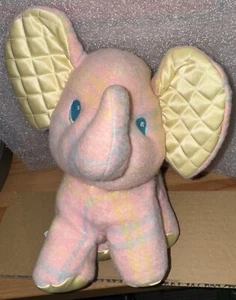 Playskool Blankies 1986 SNUZZLE ELEPHANT rosa a cuadros felpa amarillo satinado vintage - Imagen 1 de 12