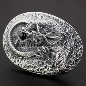 Huge 925 Sterling Silver Dragon CZ Stone Belt Buckle Punk Accessories 9C001C - Picture 1 of 6